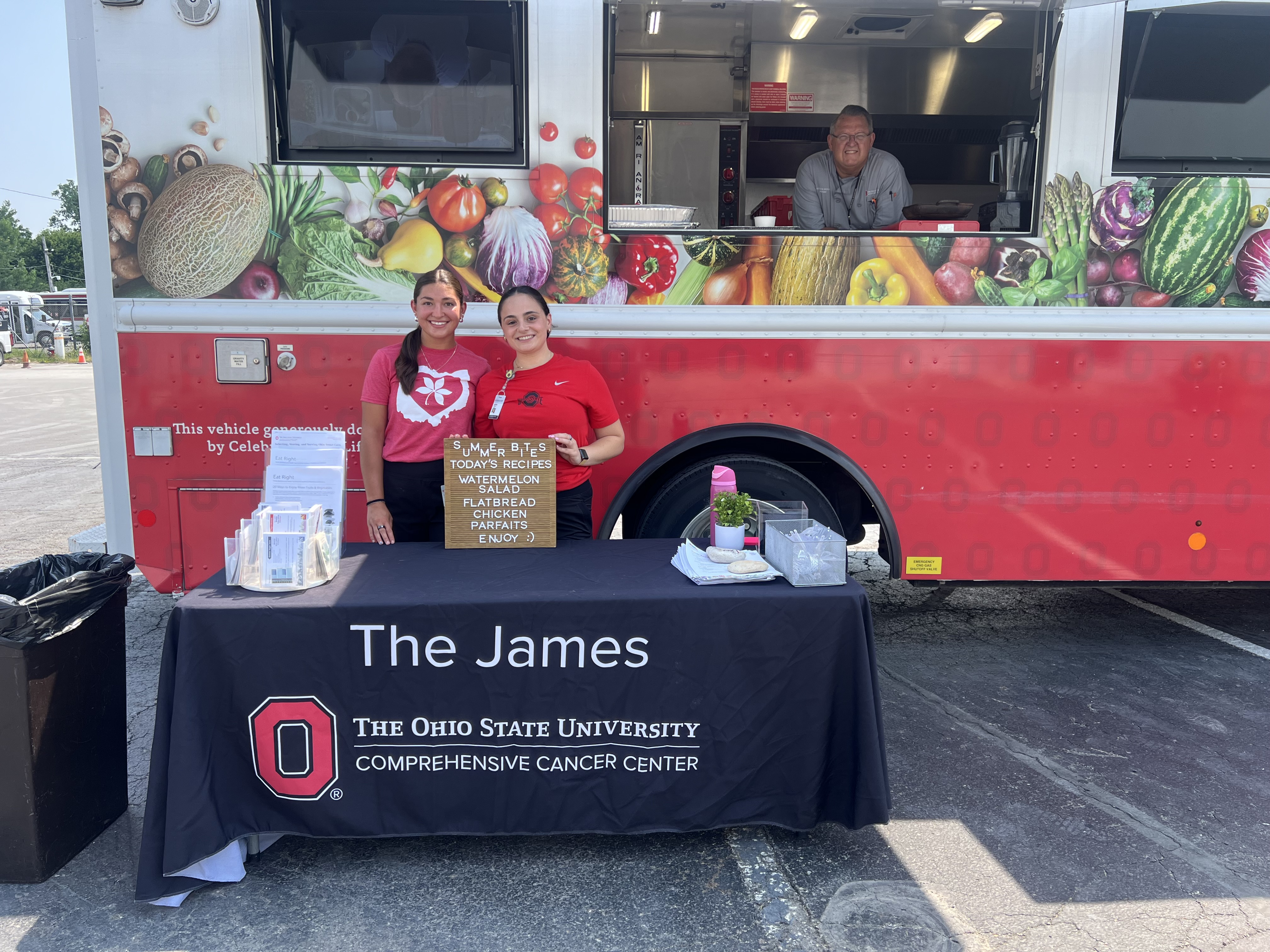 two women standing in front of vehicle