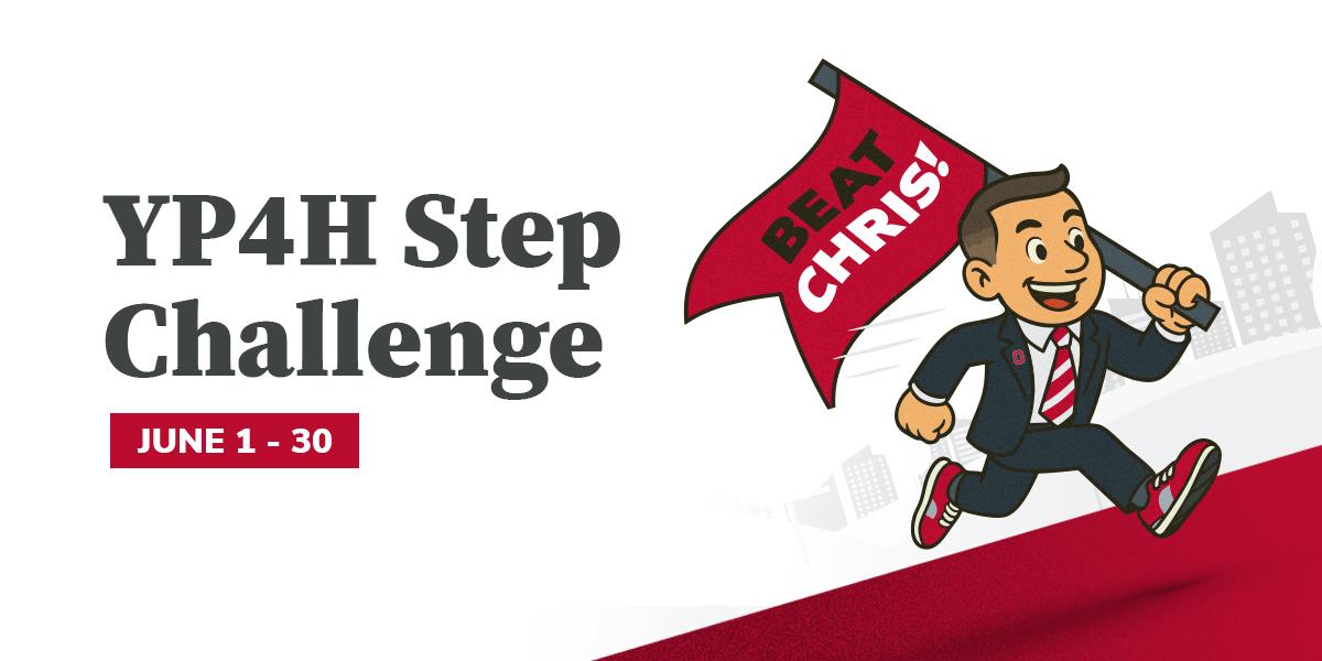 YP4H Step Challenge with drawing of man holding "Beat Chris" banner